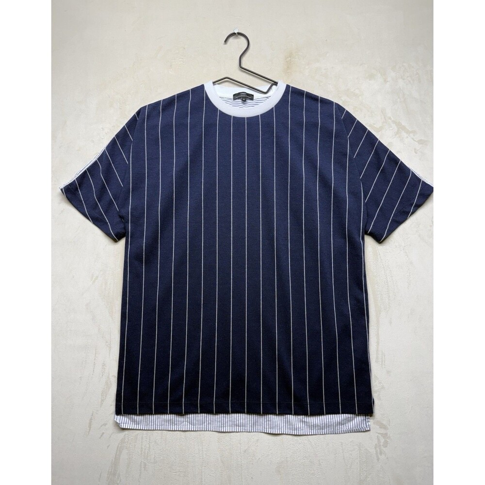 TNGT Men’s Size 95 Striped Light Academia Pleated Luxury Short Sleeve T-Shirt